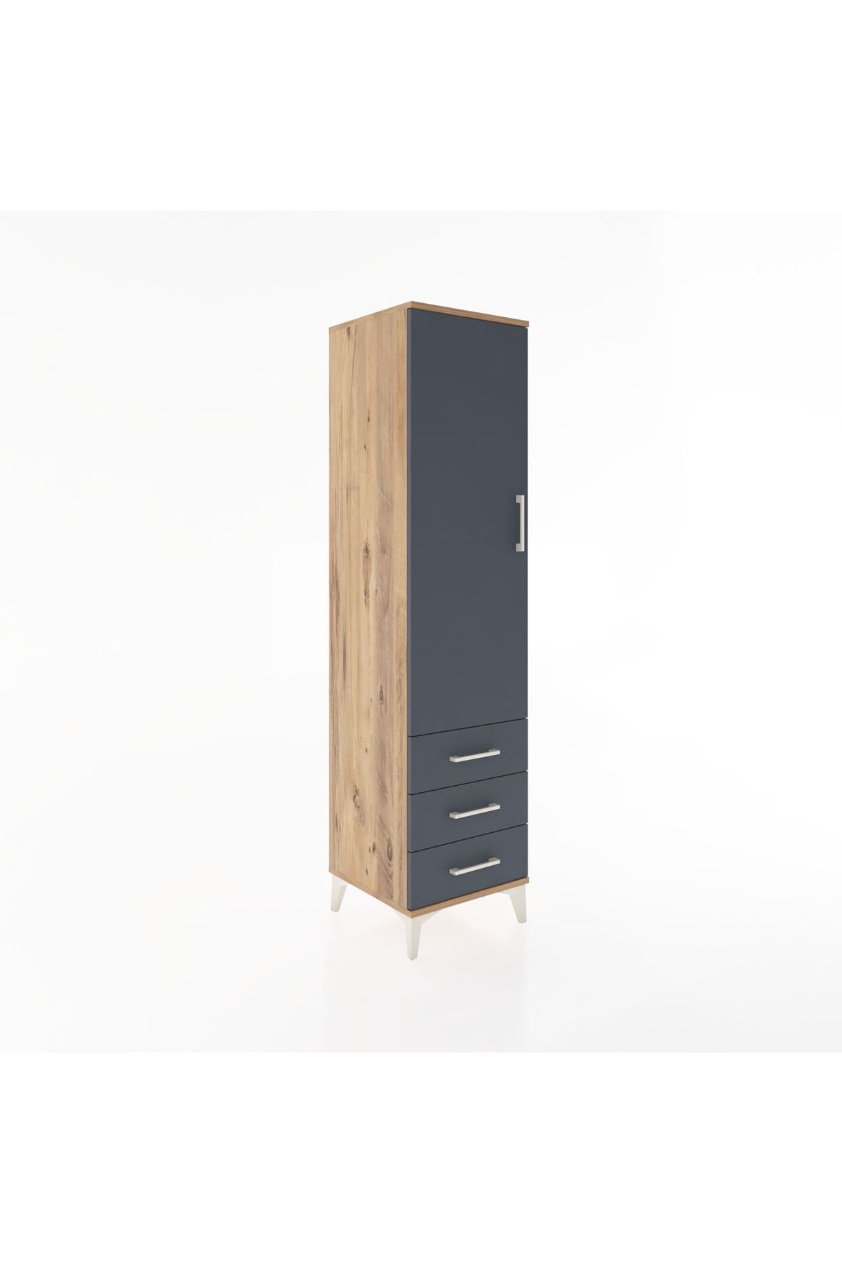 Hyperion Dolap Tek Raflı 3 Çekmeceli Tek Askılı 44x44x182 Çam-Antrasit