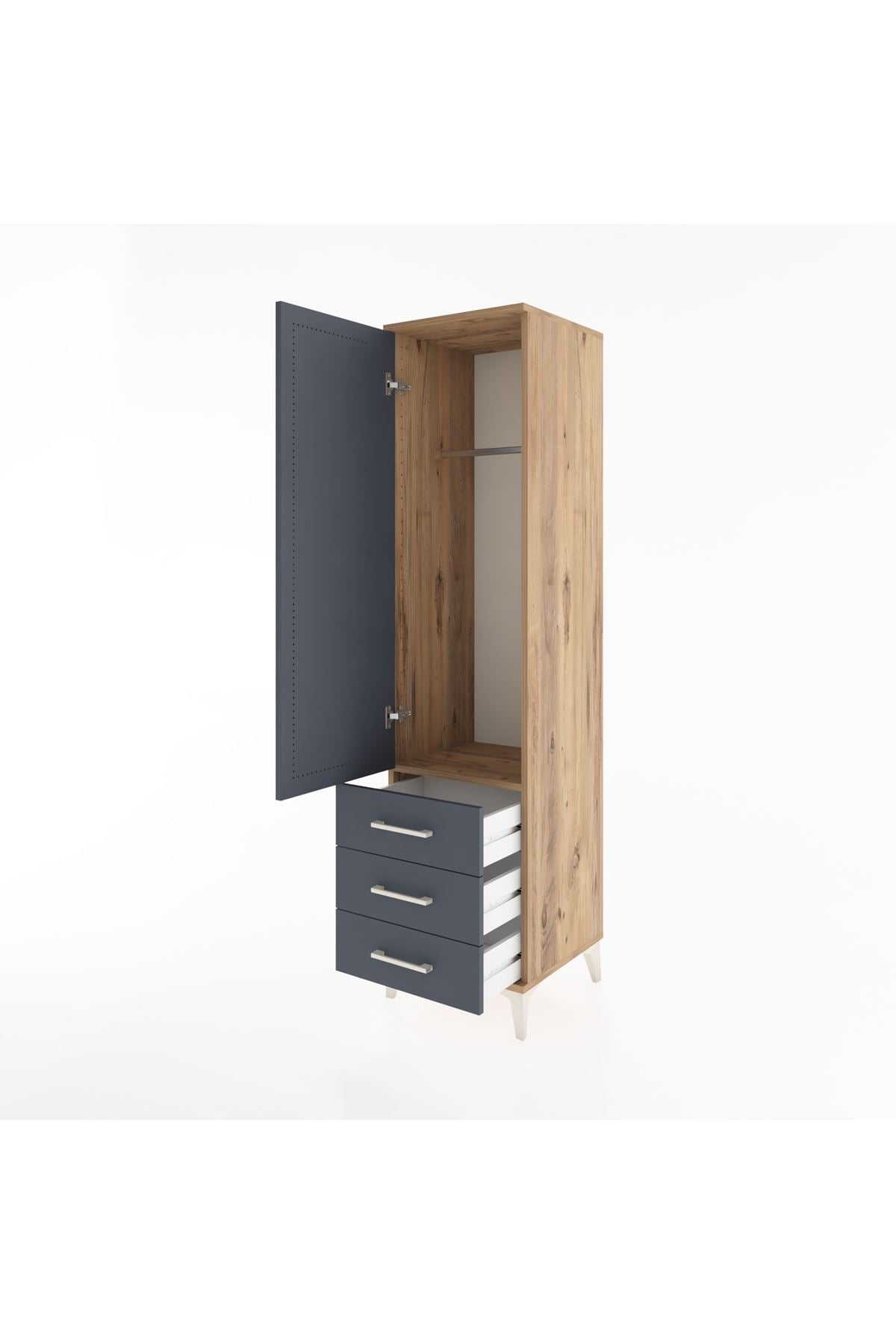 Hyperion Dolap Tek Raflı 3 Çekmeceli Tek Askılı 44x44x182 Çam-Antrasit