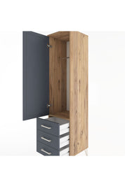 Hyperion Dolap Tek Raflı 3 Çekmeceli Tek Askılı 44x44x182 Çam-Antrasit