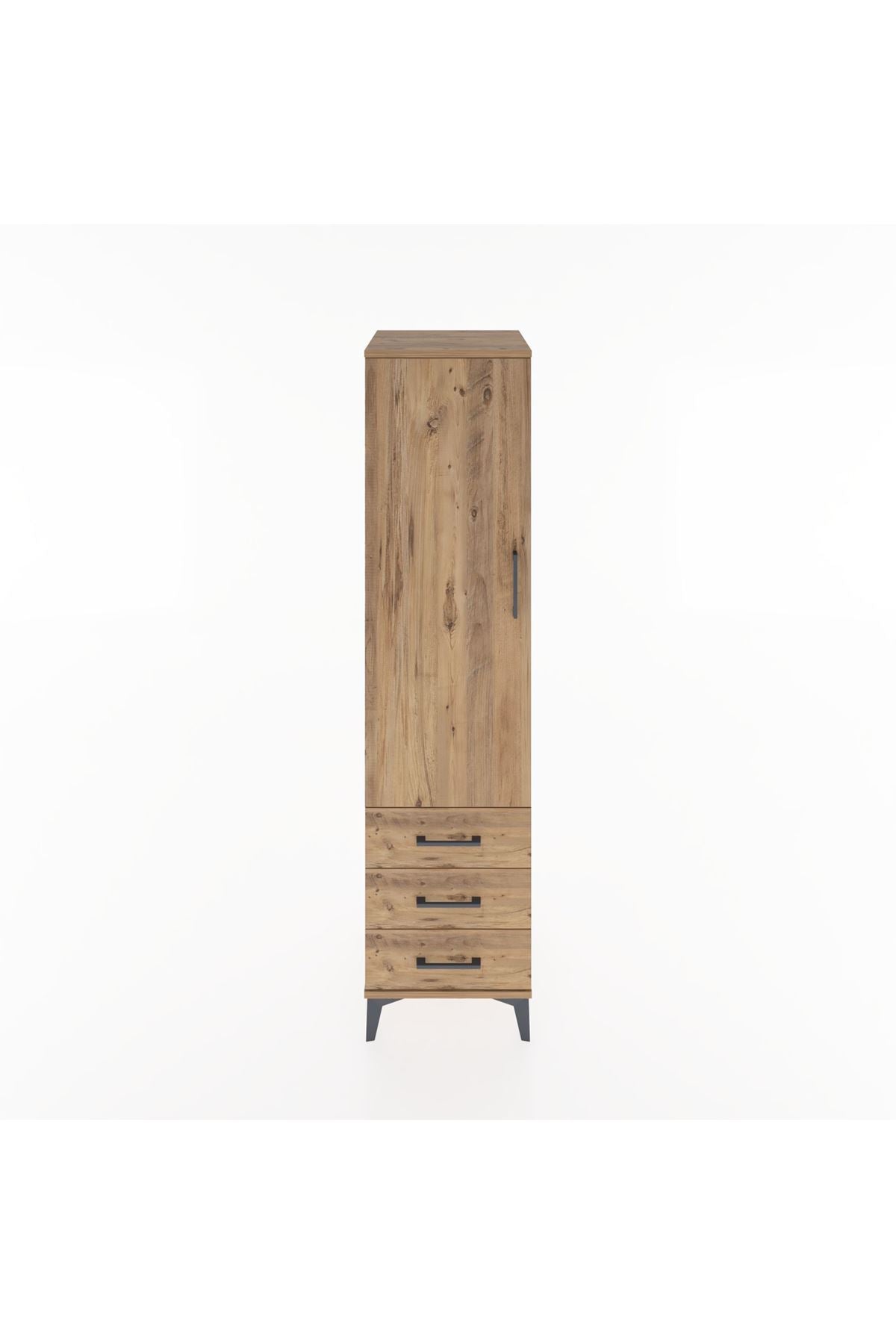 Hyperion Dolap Tek Raflı 3 Çekmeceli Tek Askılı 44x44x182 Çam-Çam