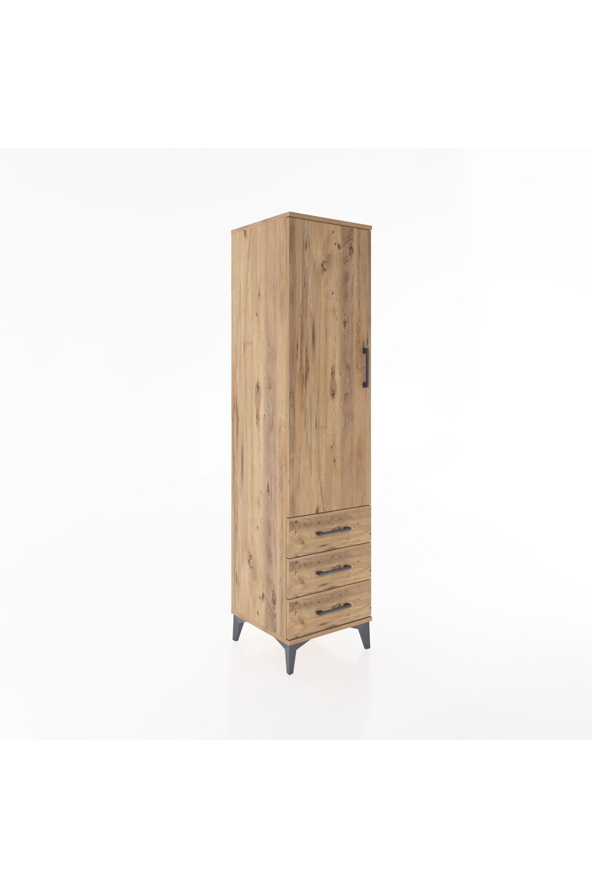Hyperion Dolap Tek Raflı 3 Çekmeceli Tek Askılı 44x44x182 Çam-Çam