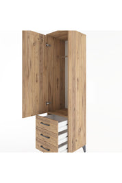 Hyperion Dolap Tek Raflı 3 Çekmeceli Tek Askılı 44x44x182 Çam-Çam