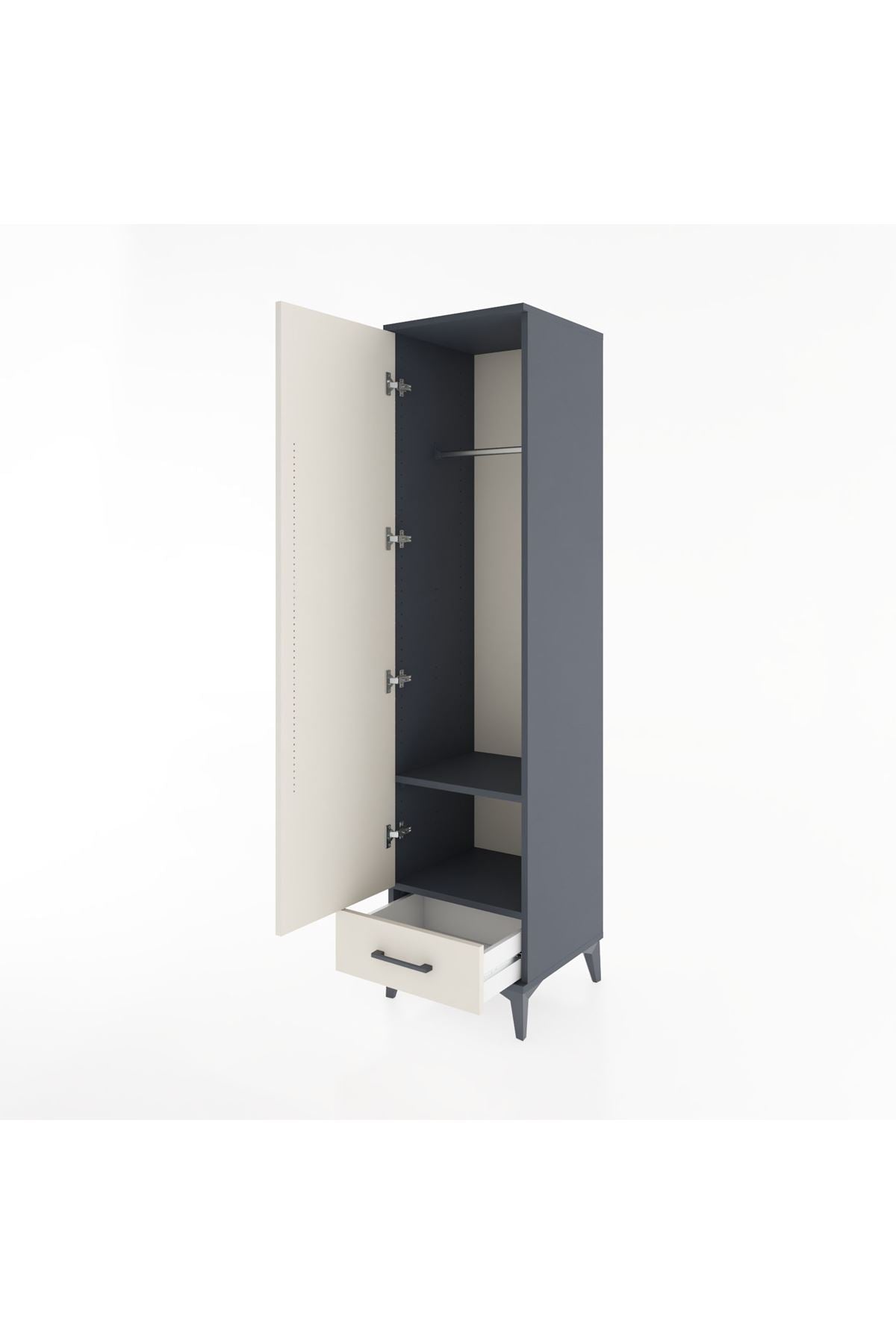 Hyperion Dolap 2 Raflı Tek Çekmeceli Tek Askılı 44x44x182 Antrasit-Aytaşı