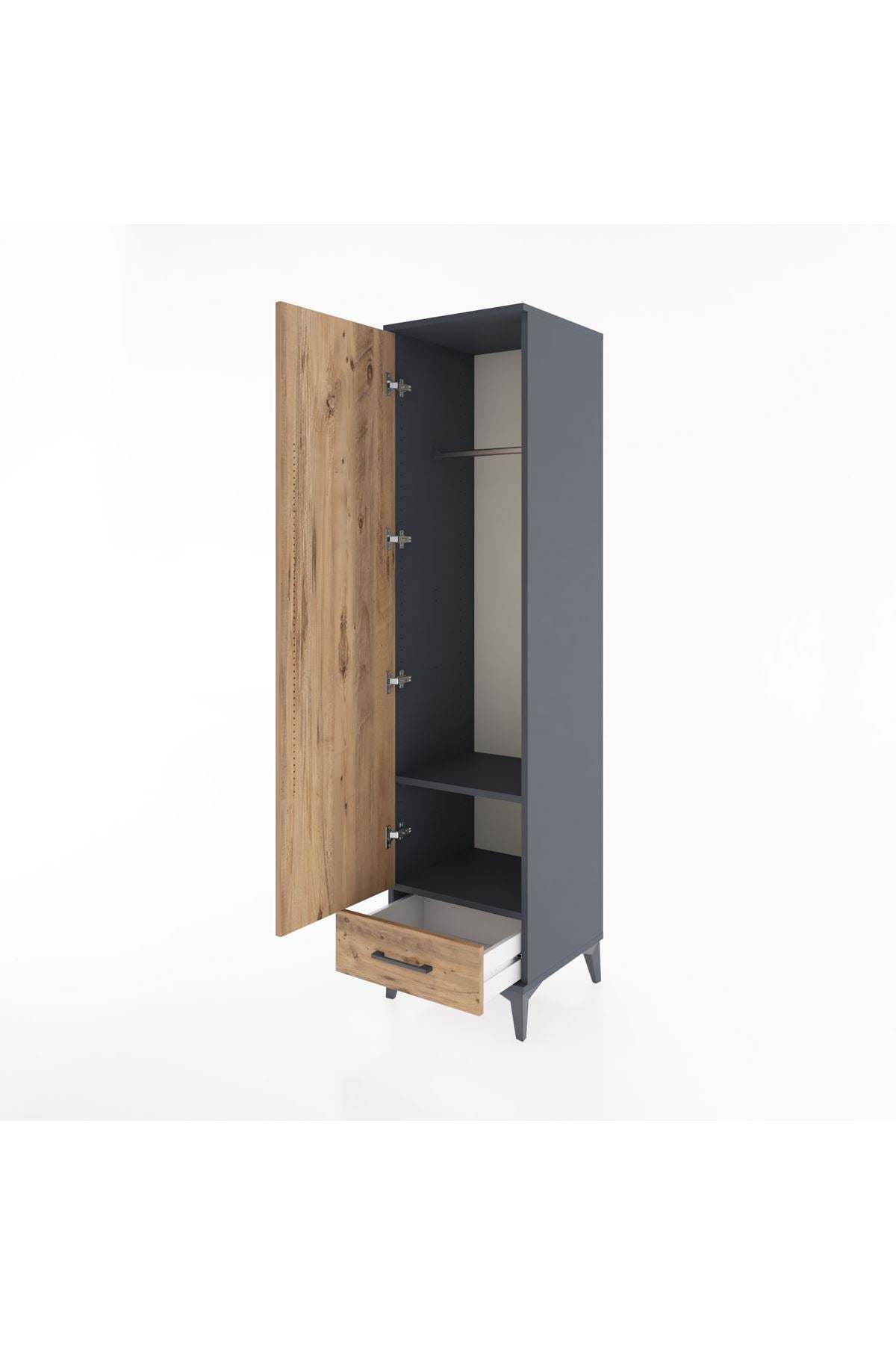 Hyperion Dolap 2 Raflı Tek Çekmeceli Tek Askılı 44x44x182 Antrasit-Çam