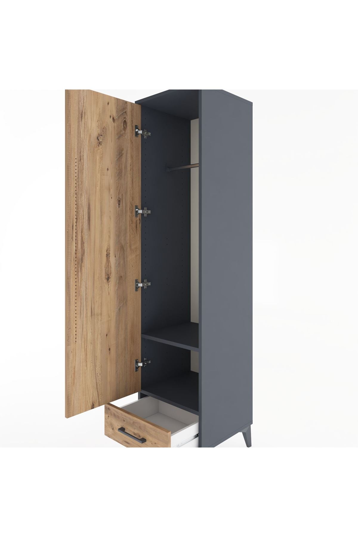 Hyperion Dolap 2 Raflı Tek Çekmeceli Tek Askılı 44x44x182 Antrasit-Çam