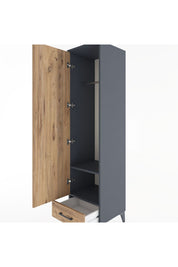 Hyperion Dolap 2 Raflı Tek Çekmeceli Tek Askılı 44x44x182 Antrasit-Çam