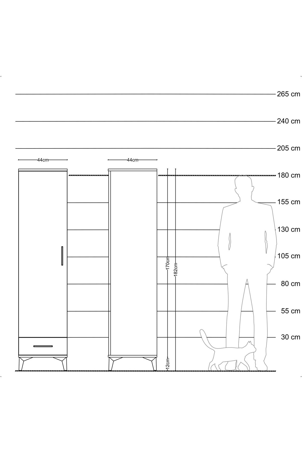 Hyperion Dolap 2 Raflı Tek Çekmeceli Tek Askılı 44x44x182 Antrasit-Çam