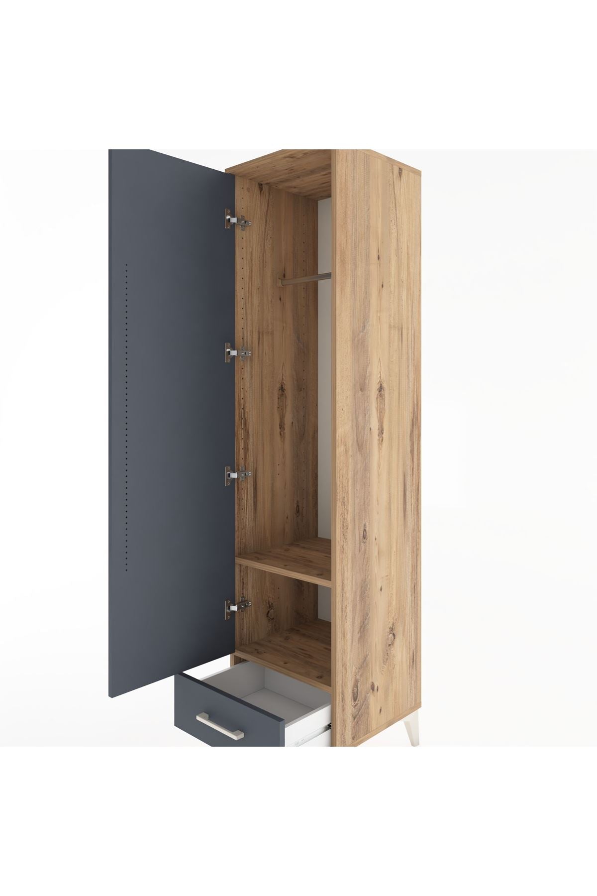 Hyperion Dolap 2 Raflı Tek Çekmeceli Tek Askılı 44x44x182 Çam-Antrasit