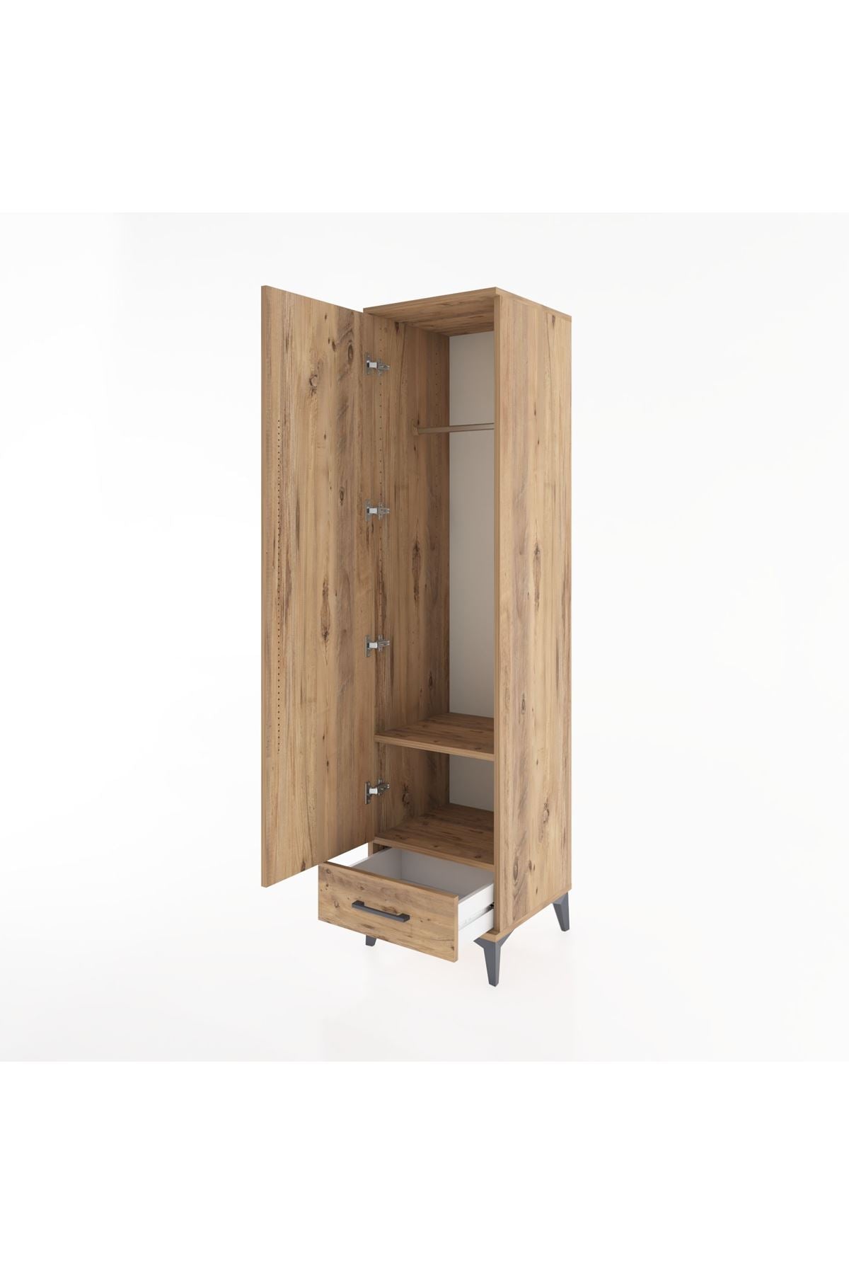 Hyperion Dolap 2 Raflı Tek Çekmeceli Tek Askılı 44x44x182 Çam-Çam