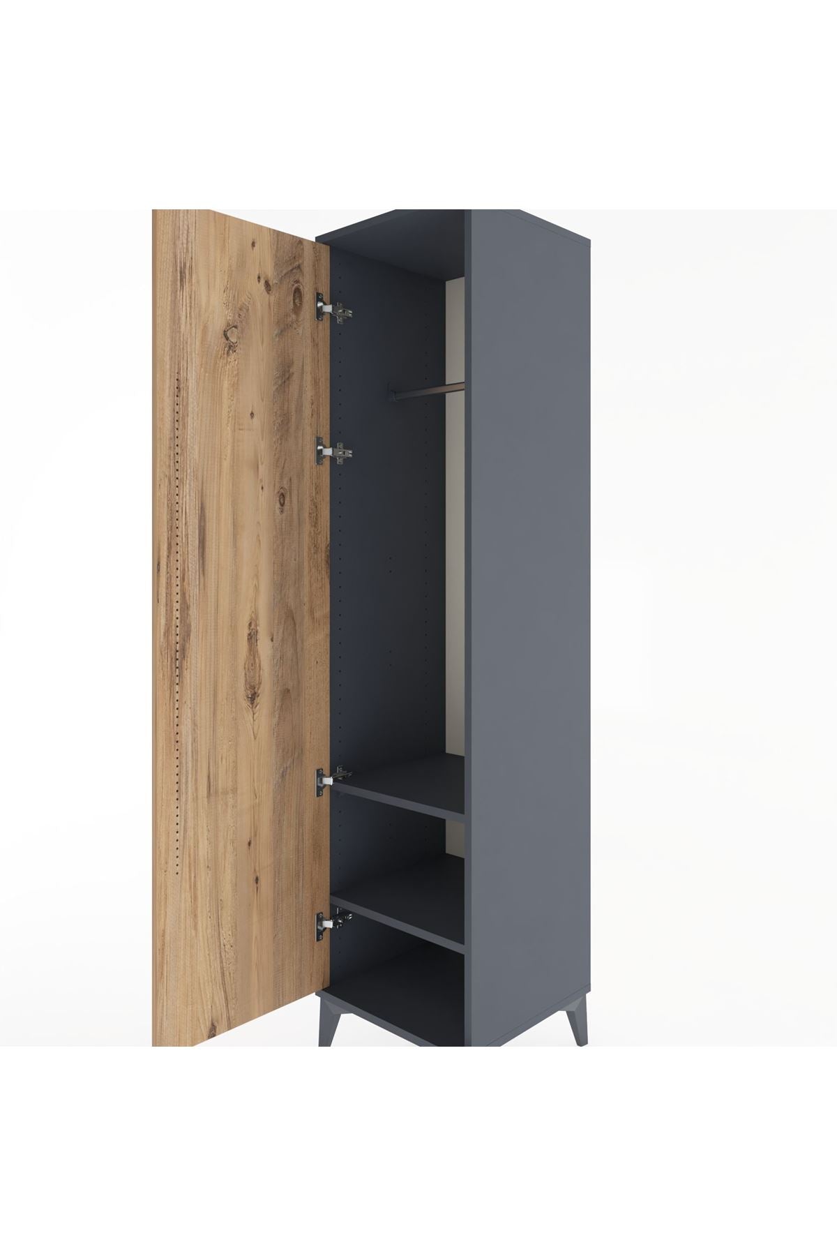 Hyperion Dolap 2 Raflı Tek Kapaklı Tek Askılı 44x44x182 Antrasit-Çam