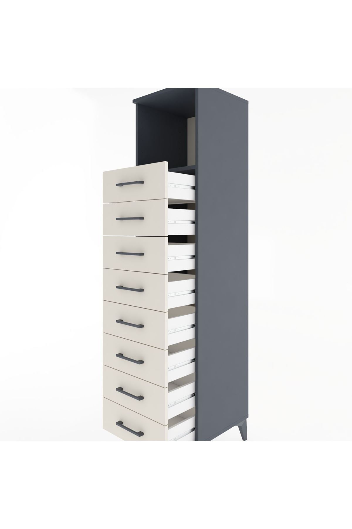 Hyperion Dolap Tek Raflı 8 Çekmeceli 44x44x182 Antrasit-Aytaşı