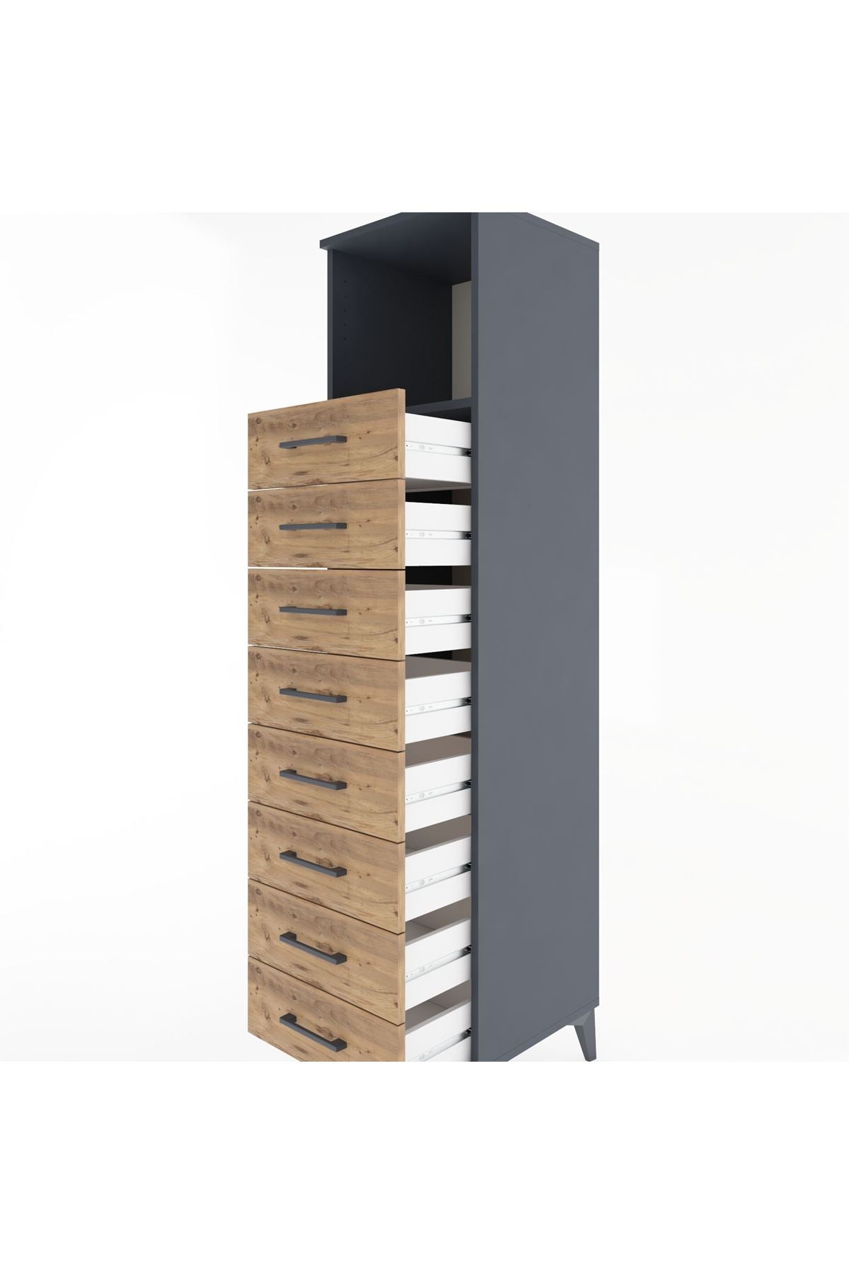 Hyperion Dolap Tek Raflı 8 Çekmeceli 44x44x182 Antrasit-Çam