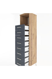 Hyperion Dolap Tek Raflı 8 Çekmeceli 44x44x182 Çam-Antrasit