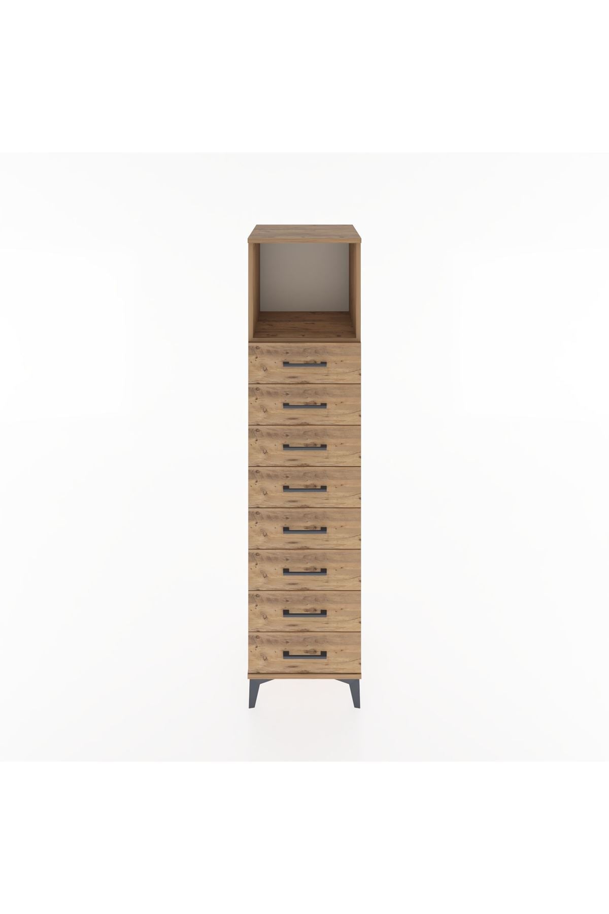 Hyperion Dolap Tek Raflı 8 Çekmeceli 44x44x182 Çam-Çam