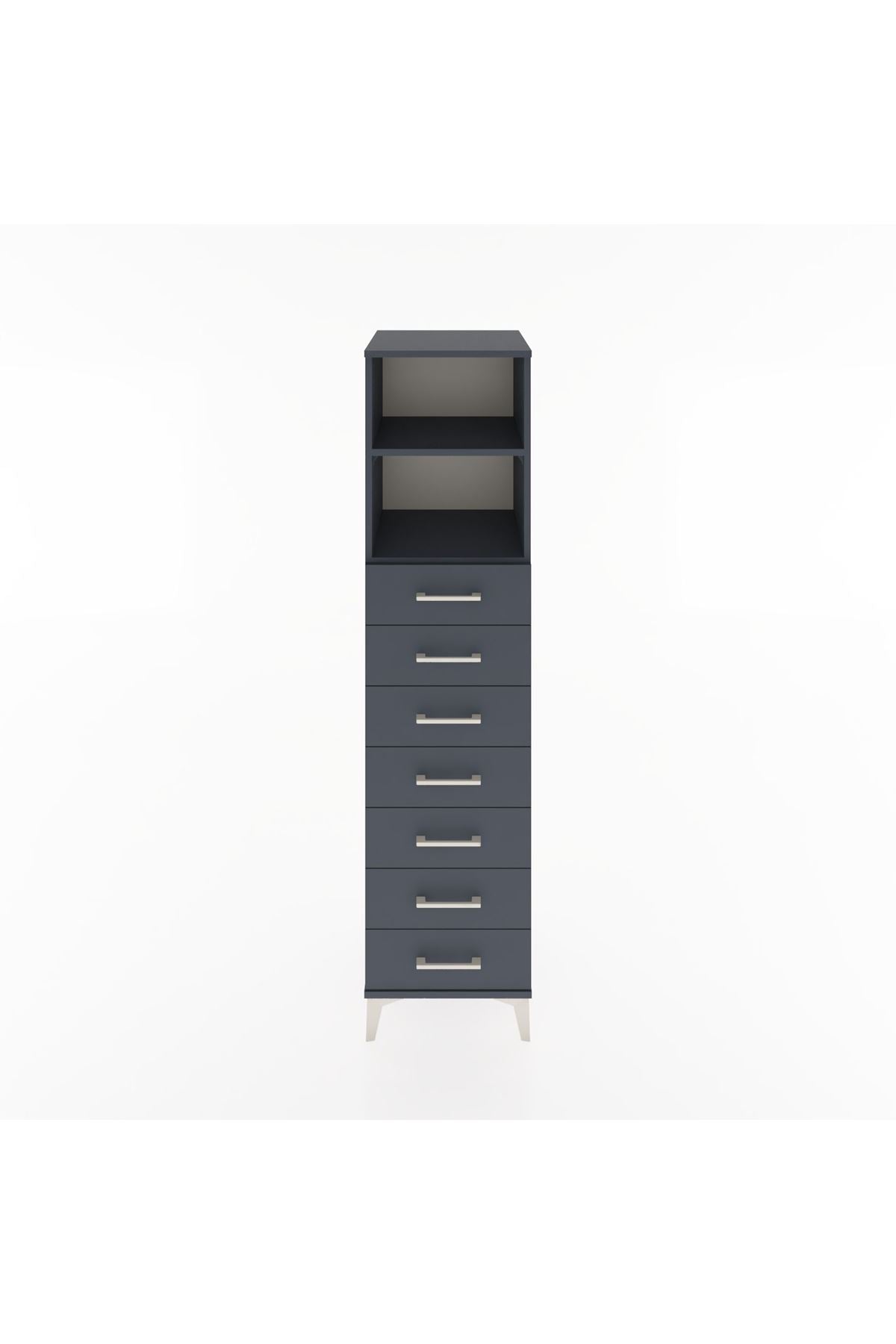 Hyperion Dolap 2 Raflı 7 Çekmeceli 44x44x182 Antrasit-Antrasit