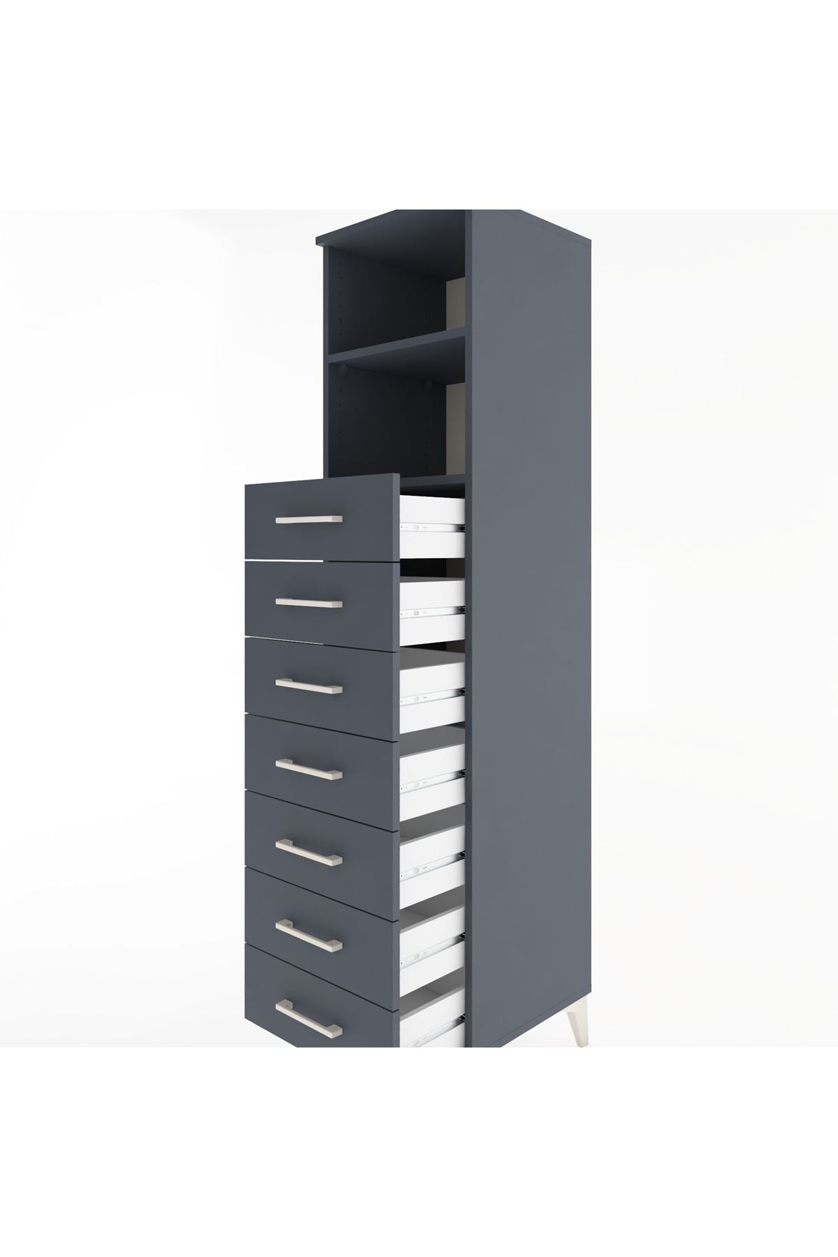 Hyperion Dolap 2 Raflı 7 Çekmeceli 44x44x182 Antrasit-Antrasit