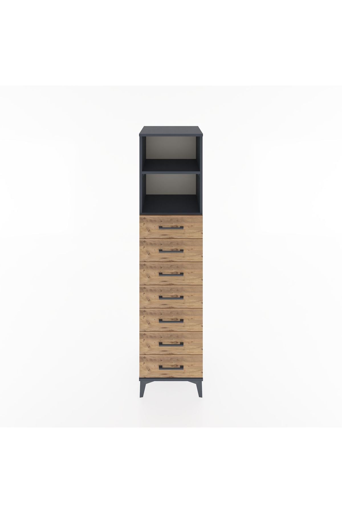 Hyperion Dolap 2 Raflı 7 Çekmeceli 44x44x182 Antrasit-Çam