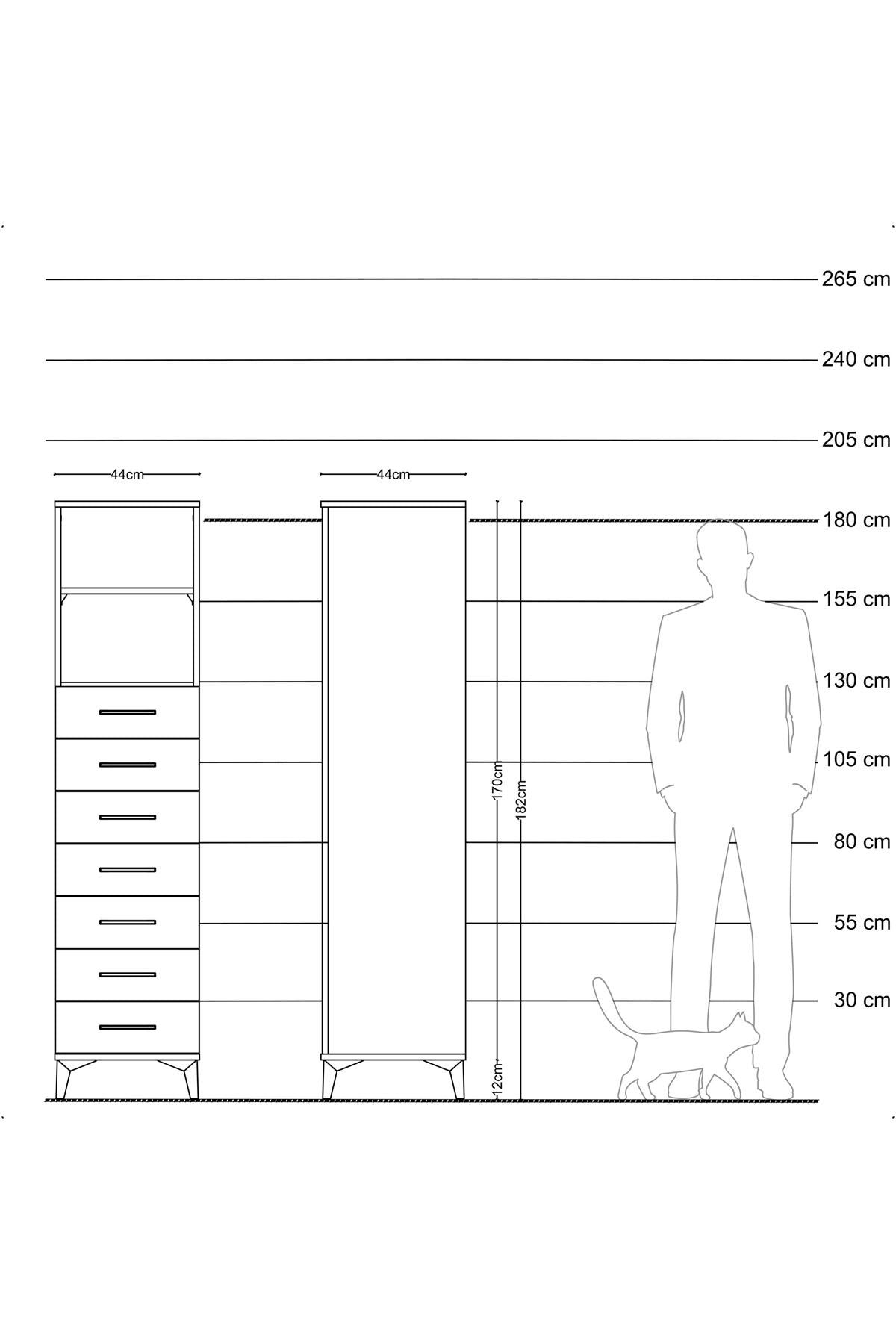 Hyperion Dolap 2 Raflı 7 Çekmeceli 44x44x182 Antrasit-Çam