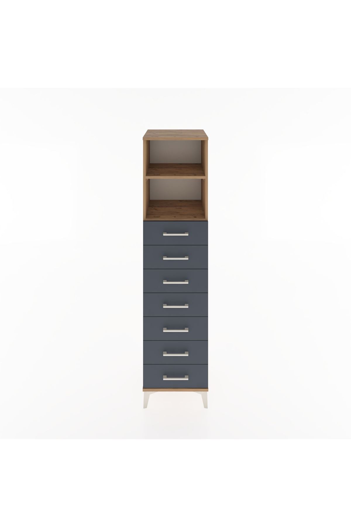 Hyperion Dolap 2 Raflı 7 Çekmeceli 44x44x182 Çam-Antrasit