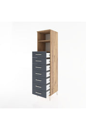 Hyperion Dolap 2 Raflı 7 Çekmeceli 44x44x182 Çam-Antrasit