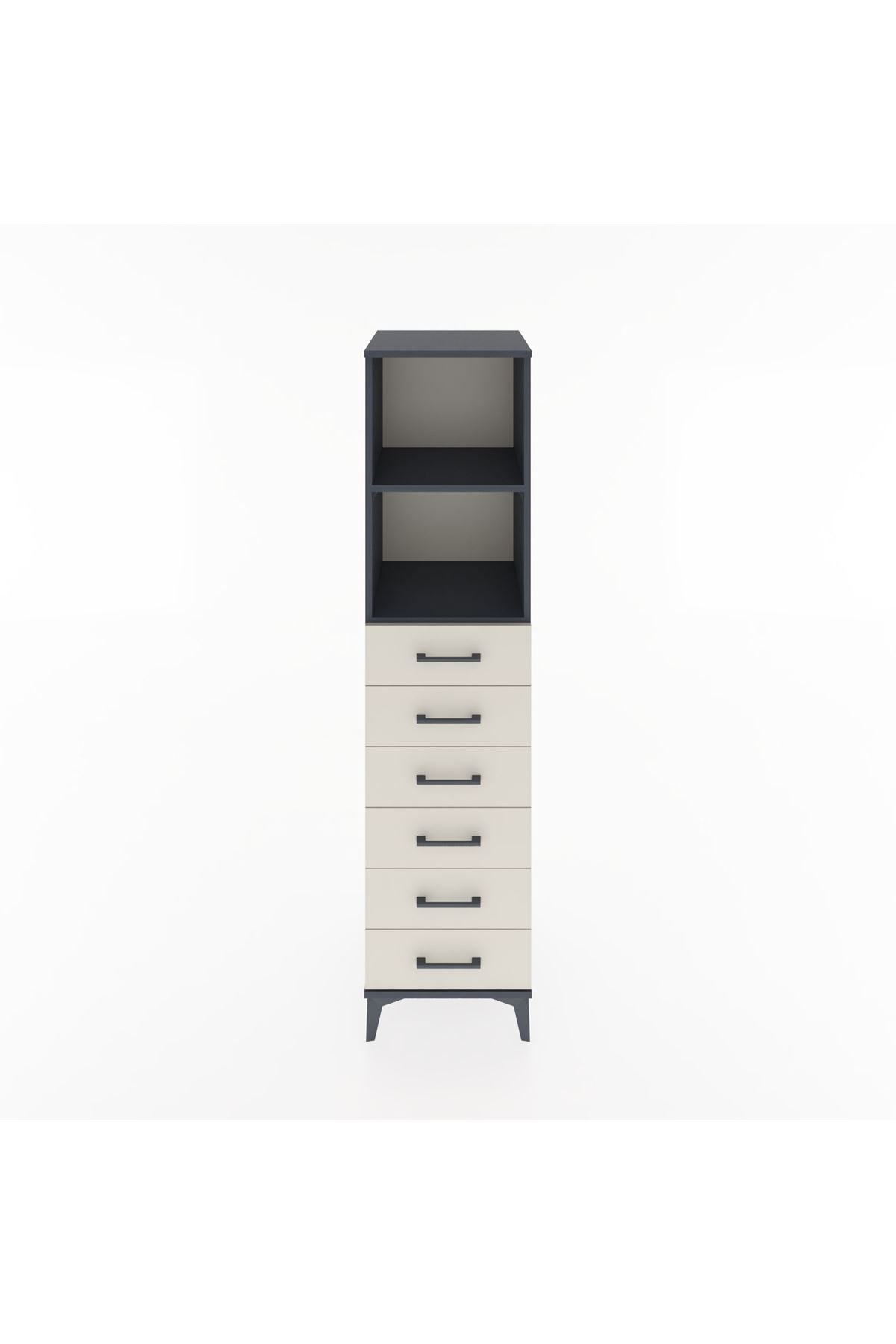 Hyperion Dolap 2 Raflı 6 Çekmeceli 44x44x182 Antrasit-Aytaşı