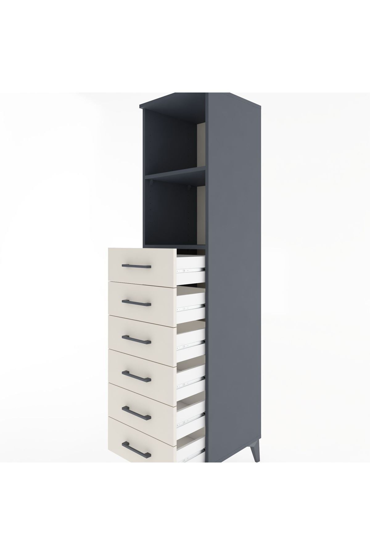 Hyperion Dolap 2 Raflı 6 Çekmeceli 44x44x182 Antrasit-Aytaşı