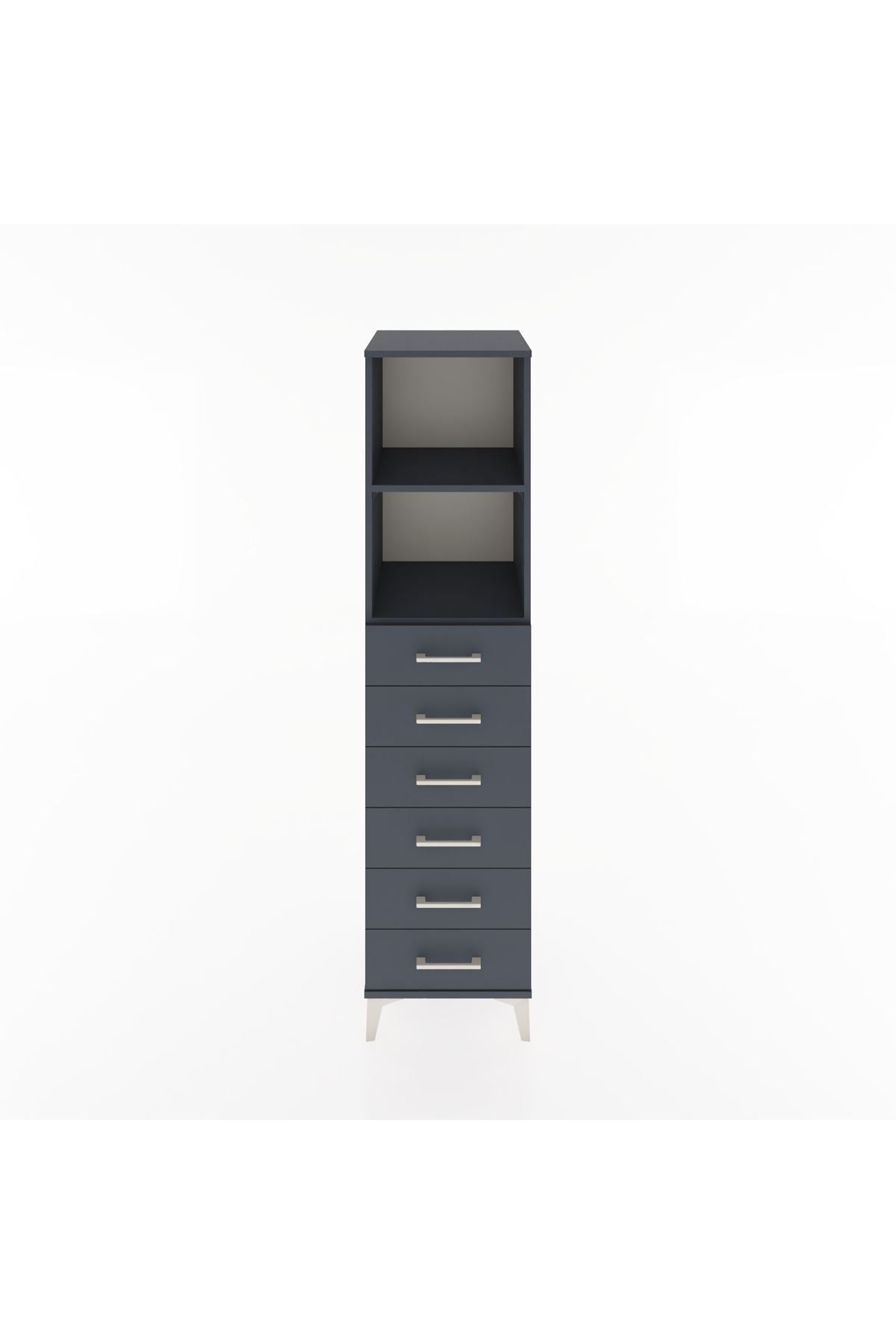 Hyperion Dolap 2 Raflı 6 Çekmeceli 44x44x182 Antrasit-Antrasit