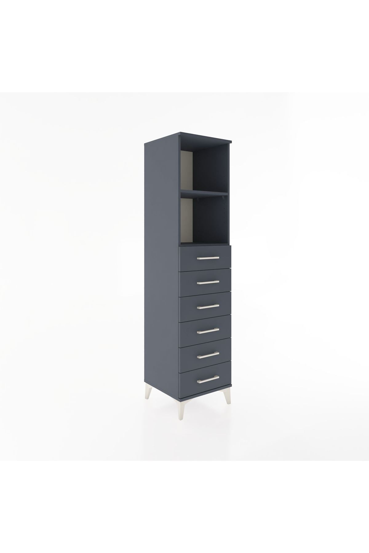 Hyperion Dolap 2 Raflı 6 Çekmeceli 44x44x182 Antrasit-Antrasit