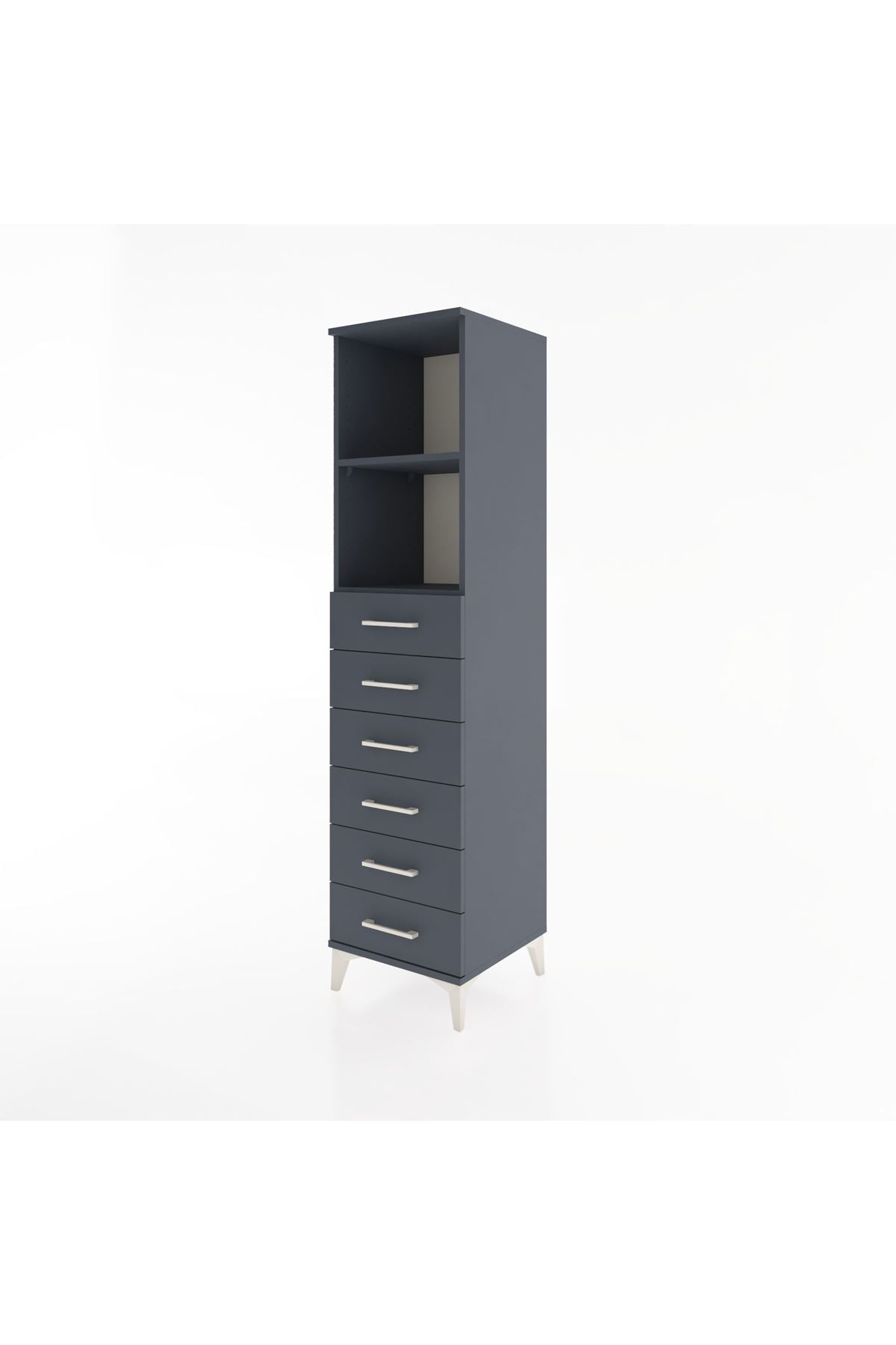 Hyperion Dolap 2 Raflı 6 Çekmeceli 44x44x182 Antrasit-Antrasit