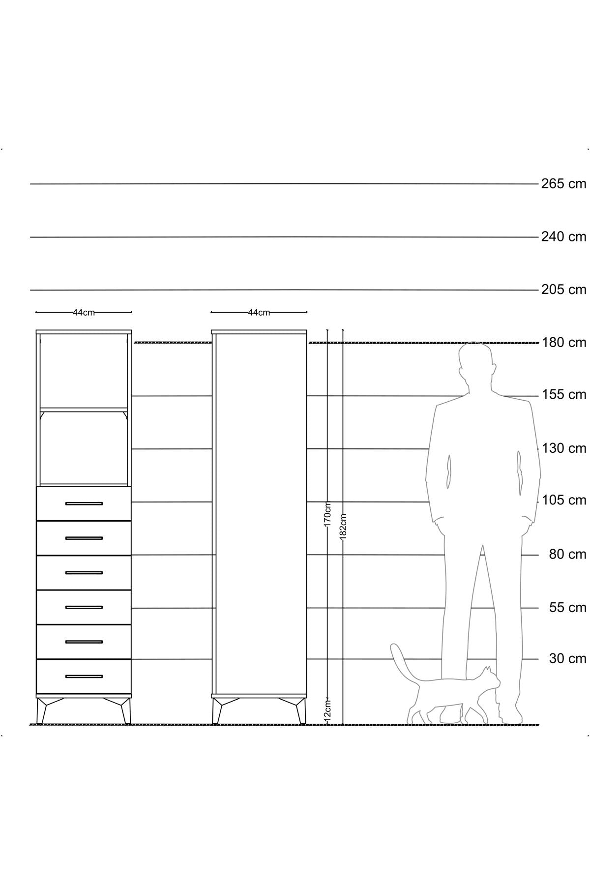 Hyperion Dolap 2 Raflı 6 Çekmeceli 44x44x182 Antrasit-Antrasit