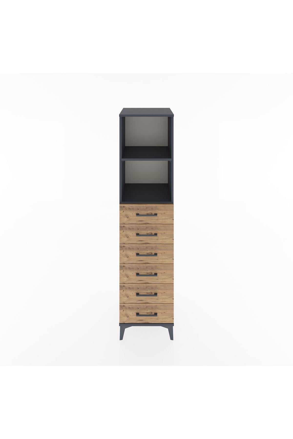 Hyperion Dolap 2 Raflı 6 Çekmeceli 44x44x182 Antrasit-Çam