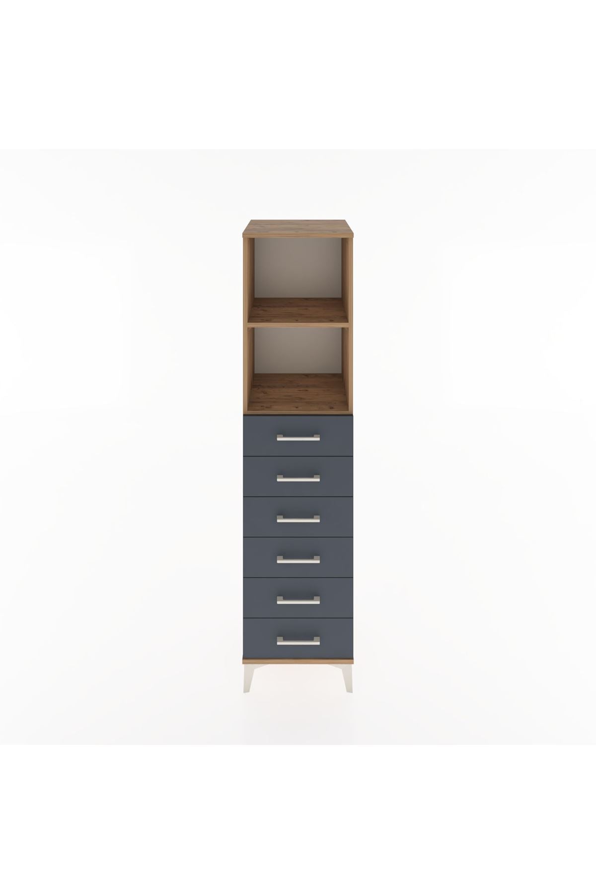 Hyperion Dolap 2 Raflı 6 Çekmeceli 44x44x182 Çam-Antrasit