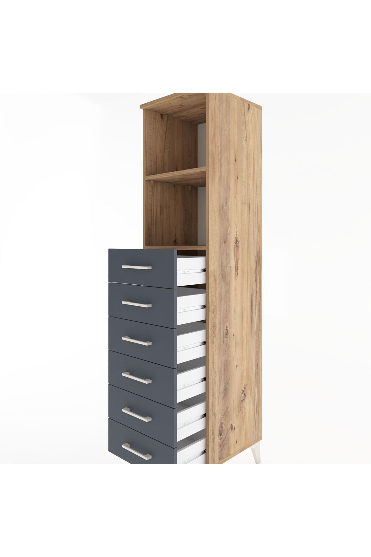 Hyperion Dolap 2 Raflı 6 Çekmeceli 44x44x182 Çam-Antrasit