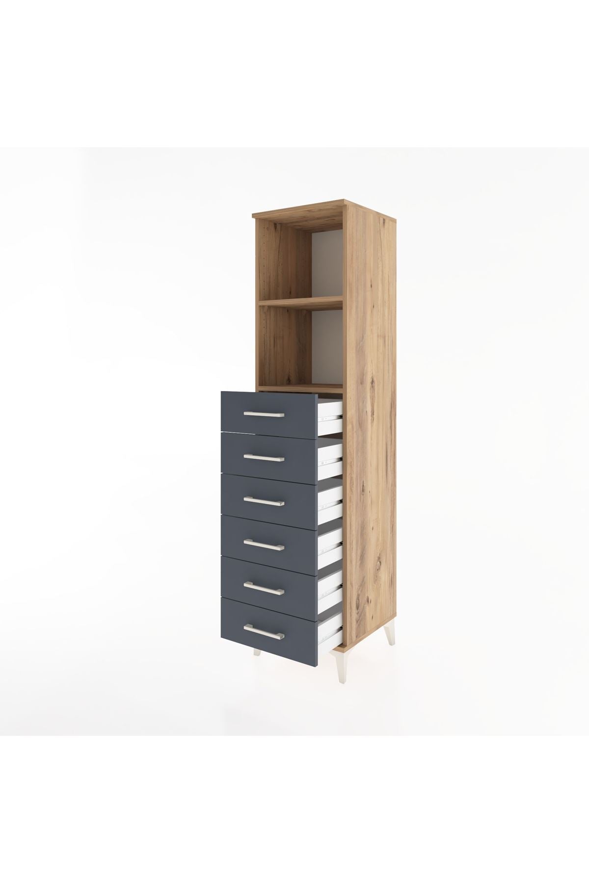 Hyperion Dolap 2 Raflı 6 Çekmeceli 44x44x182 Çam-Antrasit