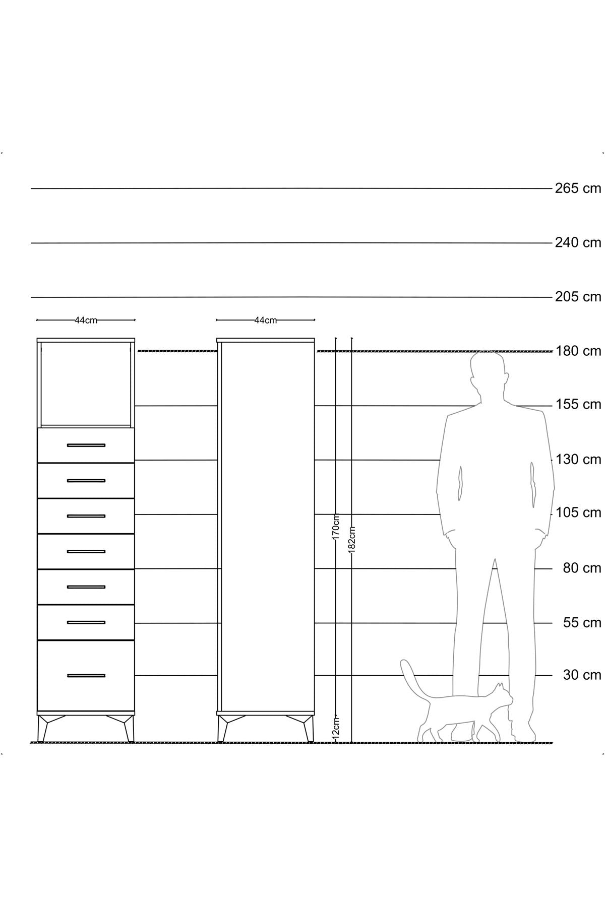 Hyperion Dolap Tek Raflı 7 Çekmeceli 44x44x182 Aytaşı-Antrasit