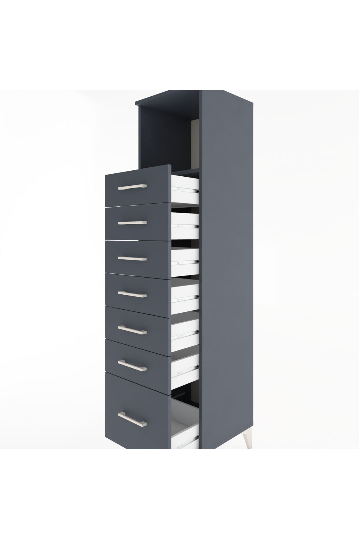 Hyperion Dolap Tek Raflı 7 Çekmeceli 44x44x182 Antrasit-Antrasit