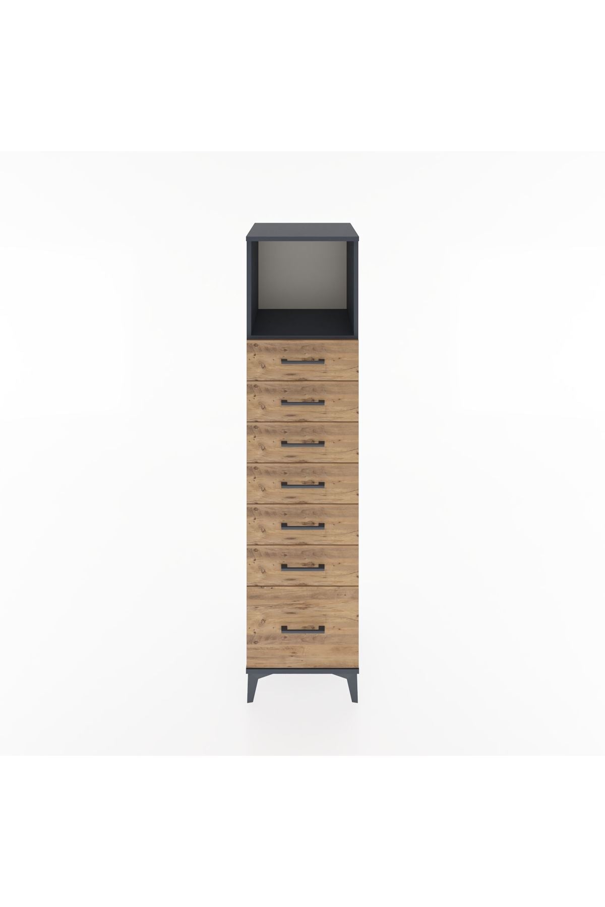 Hyperion Dolap Tek Raflı 7 Çekmeceli 44x44x182 Antrasit-Çam