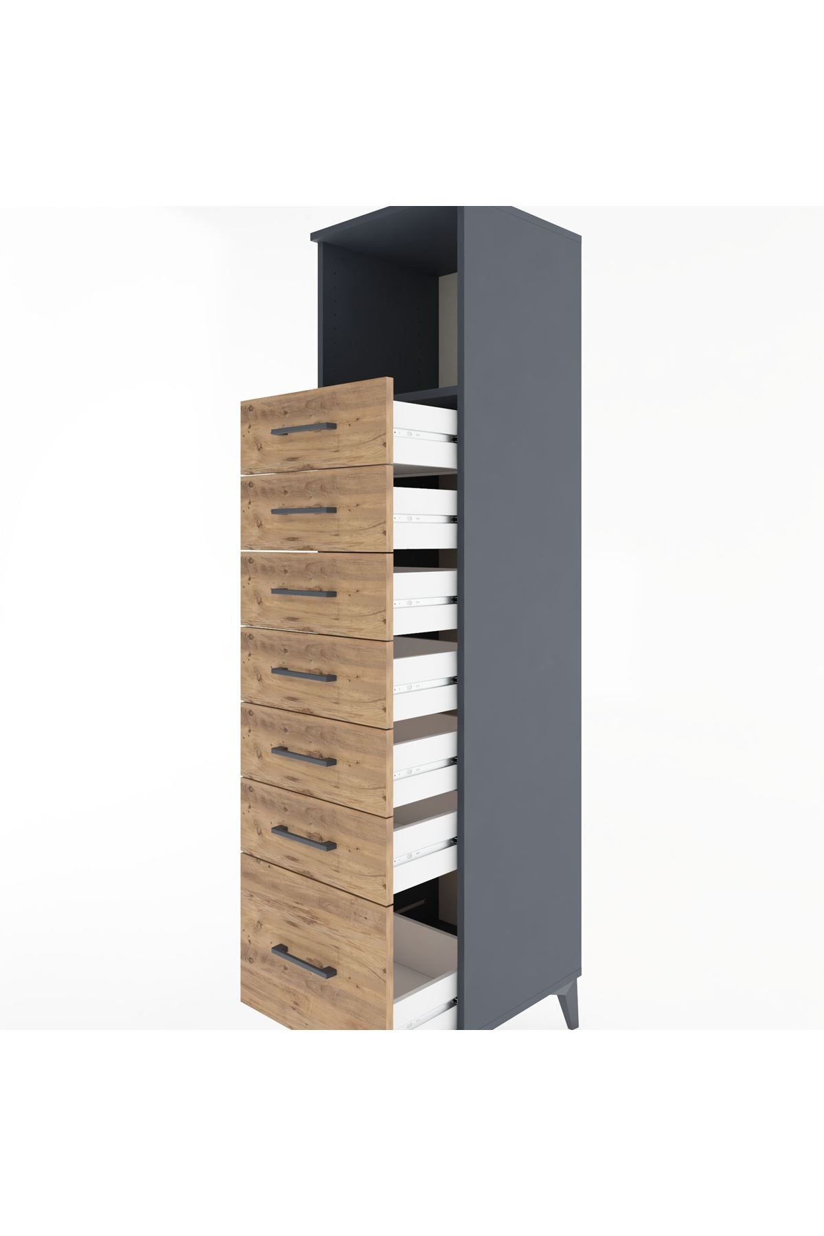 Hyperion Dolap Tek Raflı 7 Çekmeceli 44x44x182 Antrasit-Çam