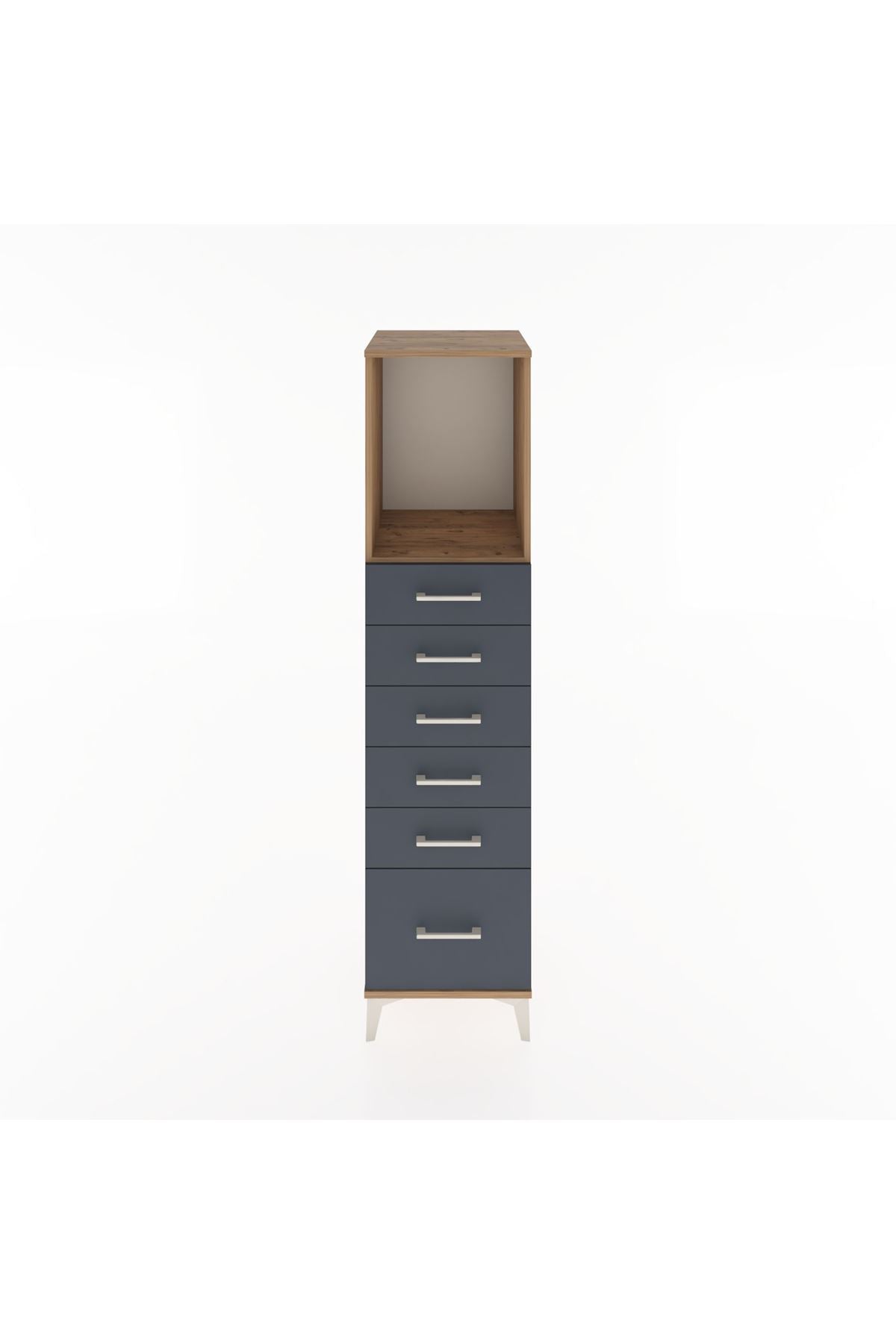 Hyperion Dolap Tek Raflı 6 Çekmeceli 44x44x182 Çam-Antrasit