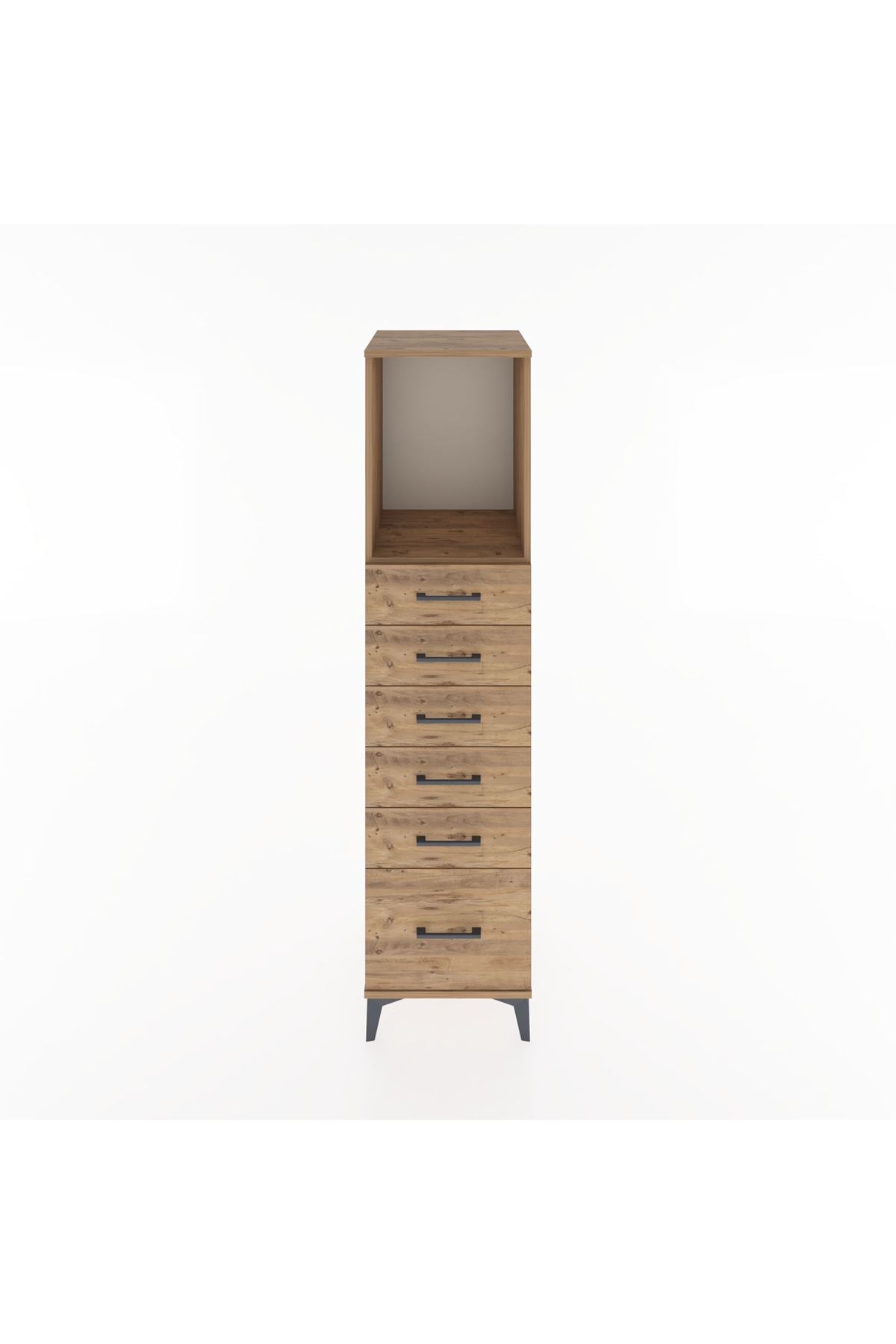 Hyperion Dolap Tek Raflı 6 Çekmeceli 44x44x182 Çam-Çam