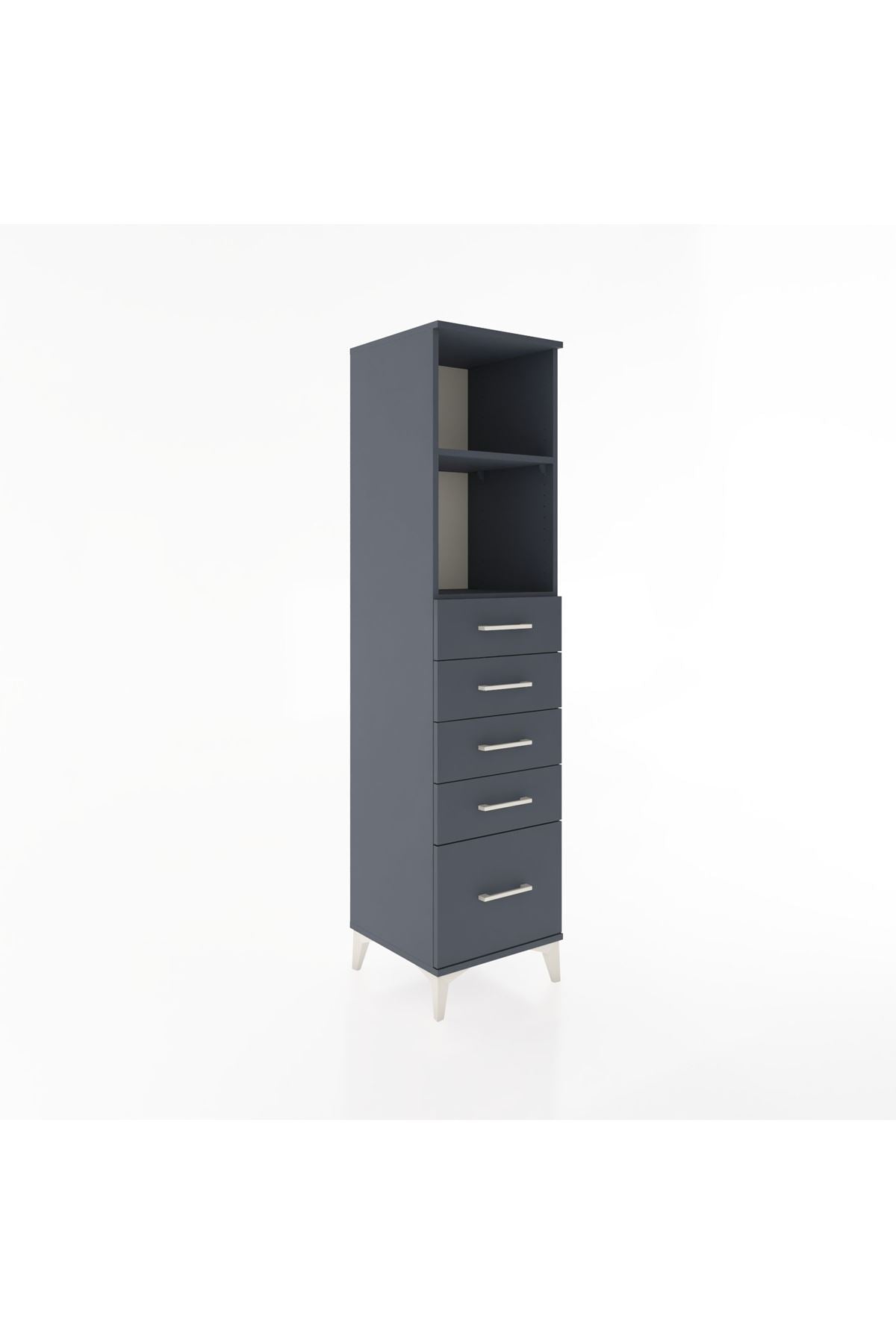 Hyperion Dolap 2 Raflı 5 Çekmeceli 44x44x182 Antrasit-Antrasit