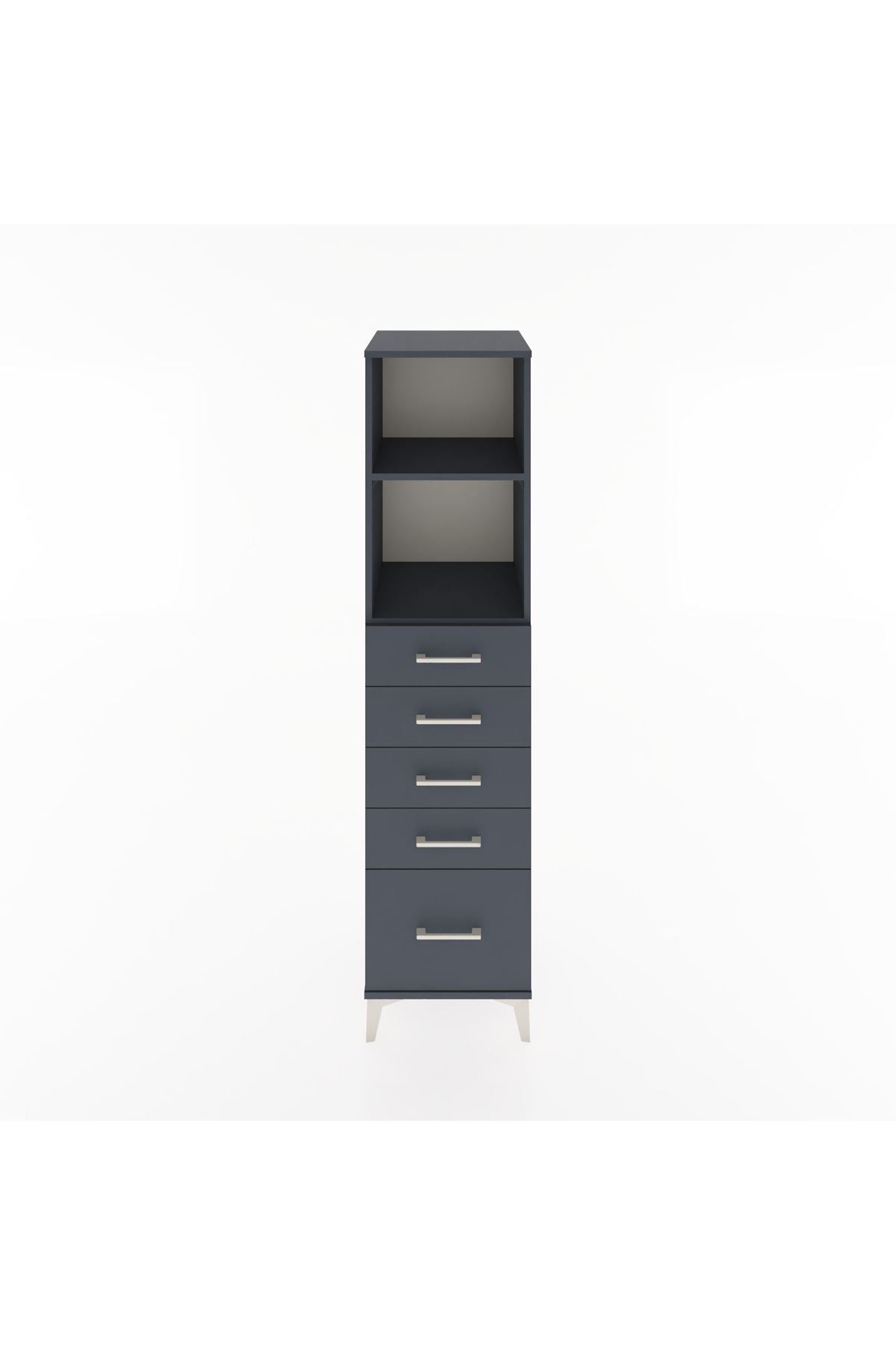 Hyperion Dolap 2 Raflı 5 Çekmeceli 44x44x182 Antrasit-Antrasit