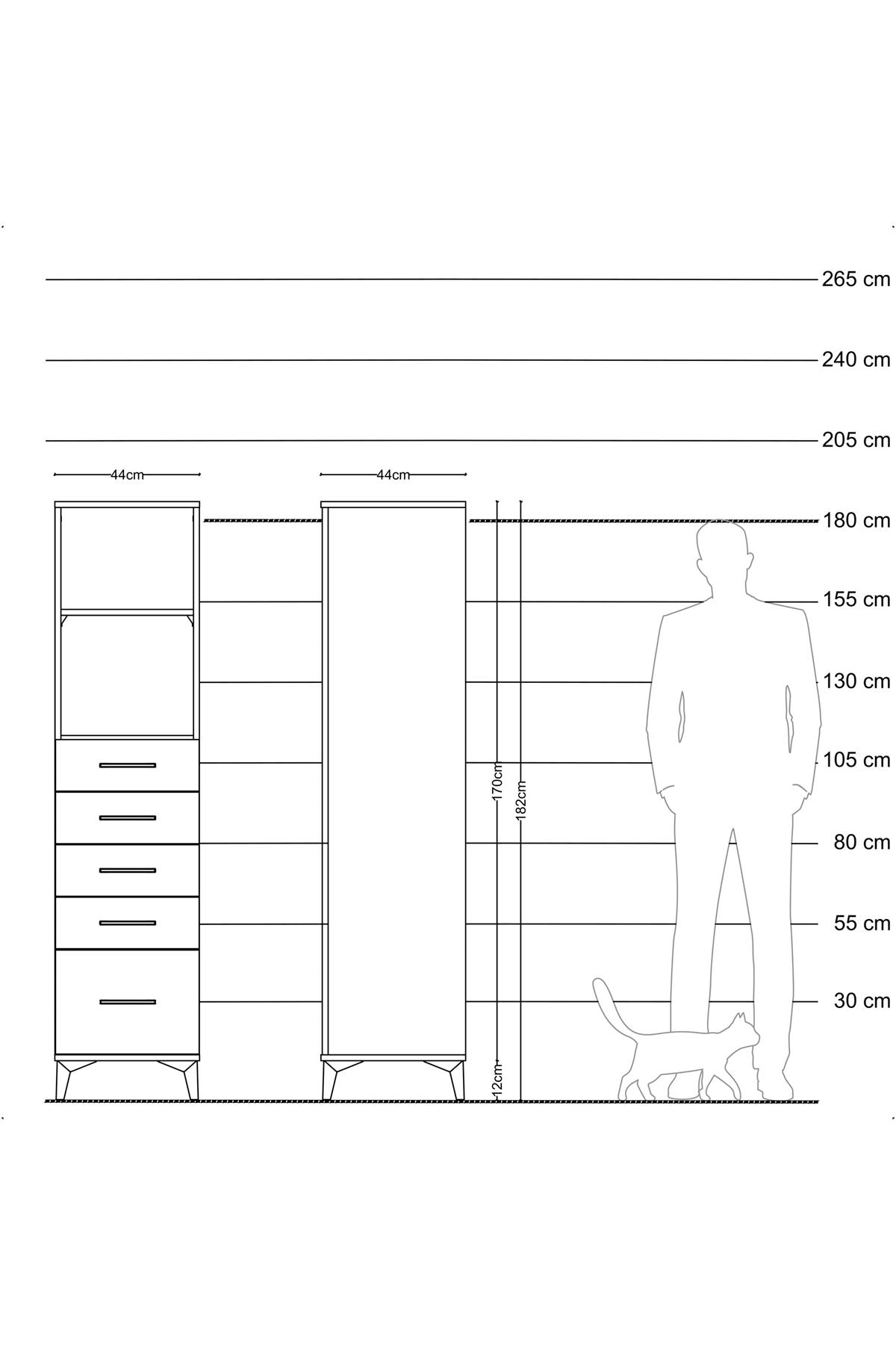 Hyperion Dolap 2 Raflı 5 Çekmeceli 44x44x182 Çam-Aytaşı