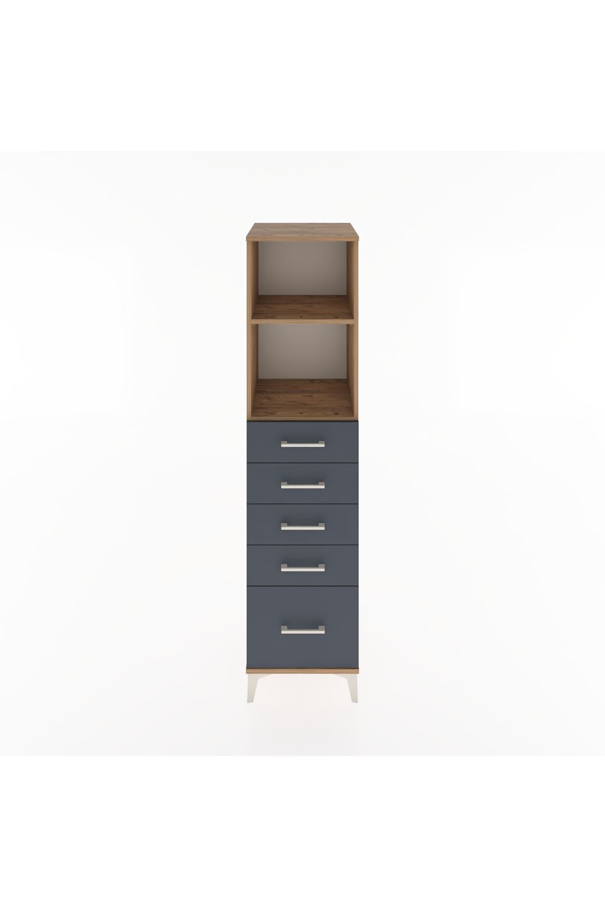 Hyperion Dolap 2 Raflı 5 Çekmeceli 44x44x182 Çam-Antrasit