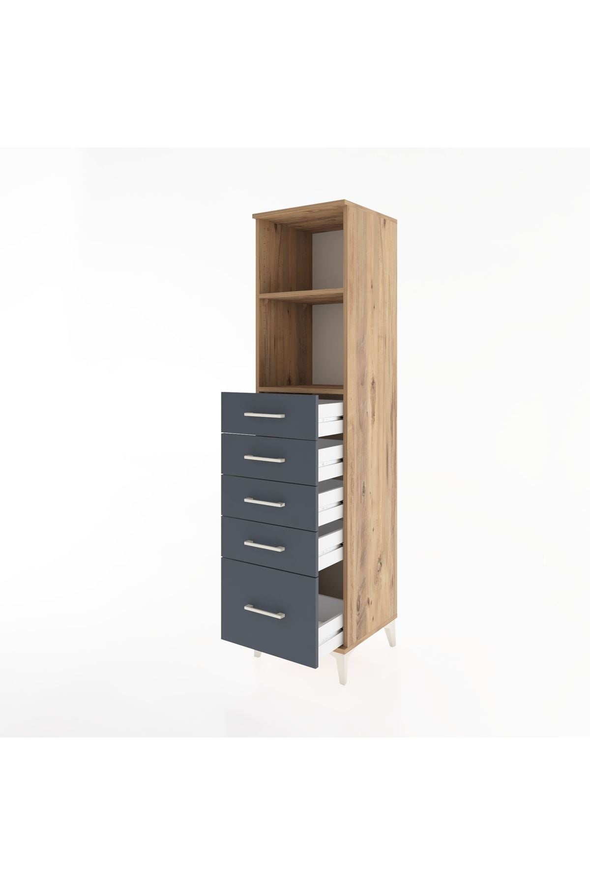 Hyperion Dolap 2 Raflı 5 Çekmeceli 44x44x182 Çam-Antrasit