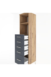 Hyperion Dolap 2 Raflı 5 Çekmeceli 44x44x182 Çam-Antrasit