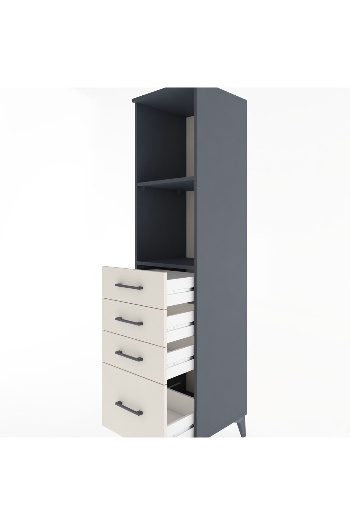 Hyperion Dolap 2 Raflı 4 Çekmeceli 44x44x182 Antrasit-Aytaşı