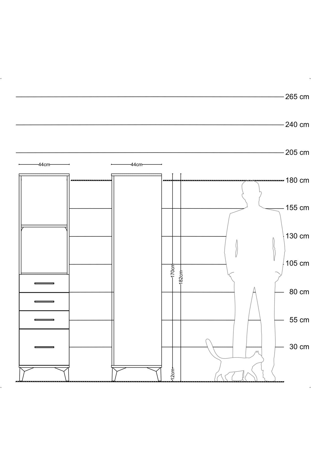 Hyperion Dolap 2 Raflı 4 Çekmeceli 44x44x182 Antrasit-Çam