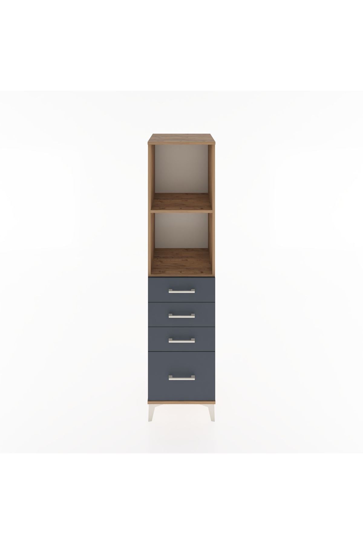 Hyperion Dolap 2 Raflı 4 Çekmeceli 44x44x182 Çam-Antrasit