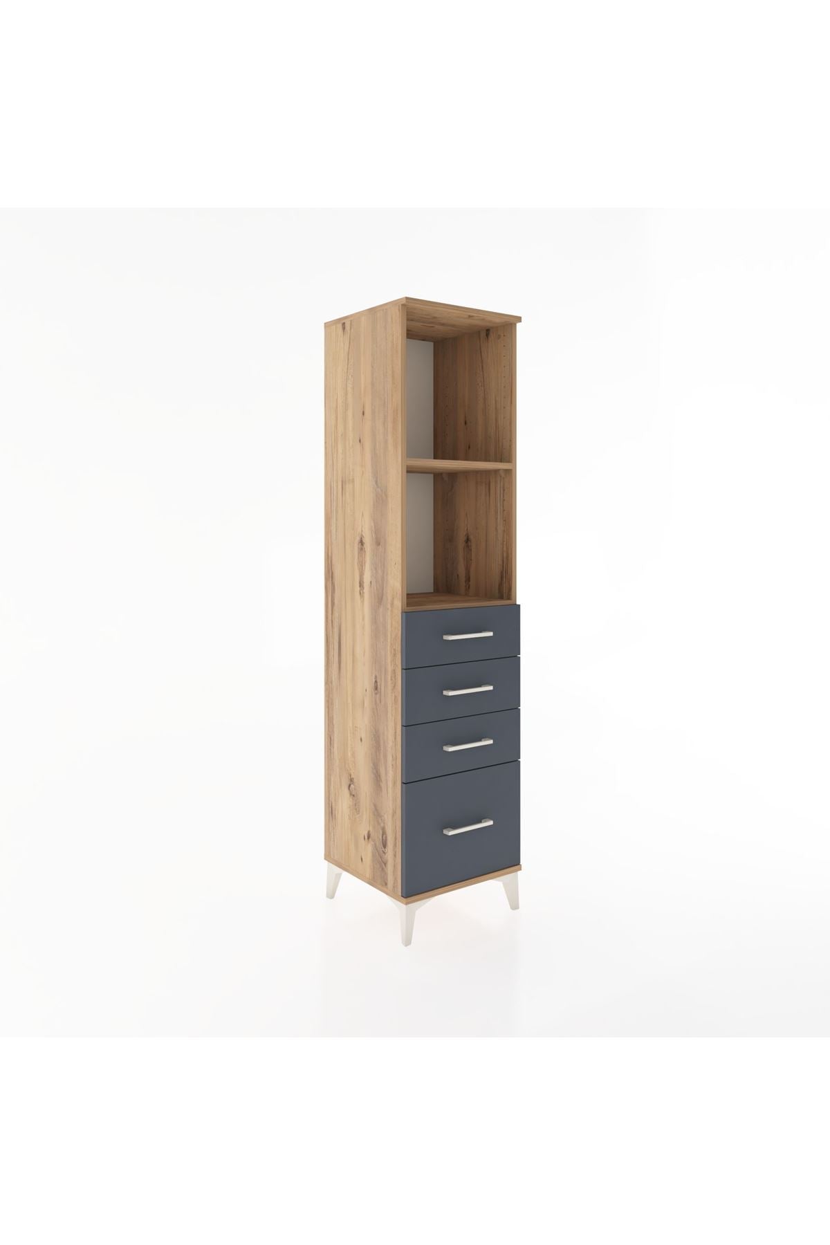 Hyperion Dolap 2 Raflı 4 Çekmeceli 44x44x182 Çam-Antrasit